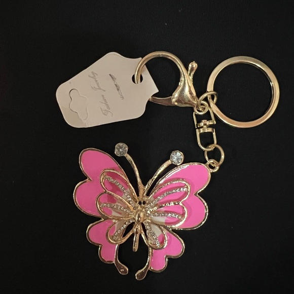 ‼️💗🦋Pink rhinestone Butterfly Keychain Bag Charm Cute Keyring NEW In Package - Picture 1 of 4